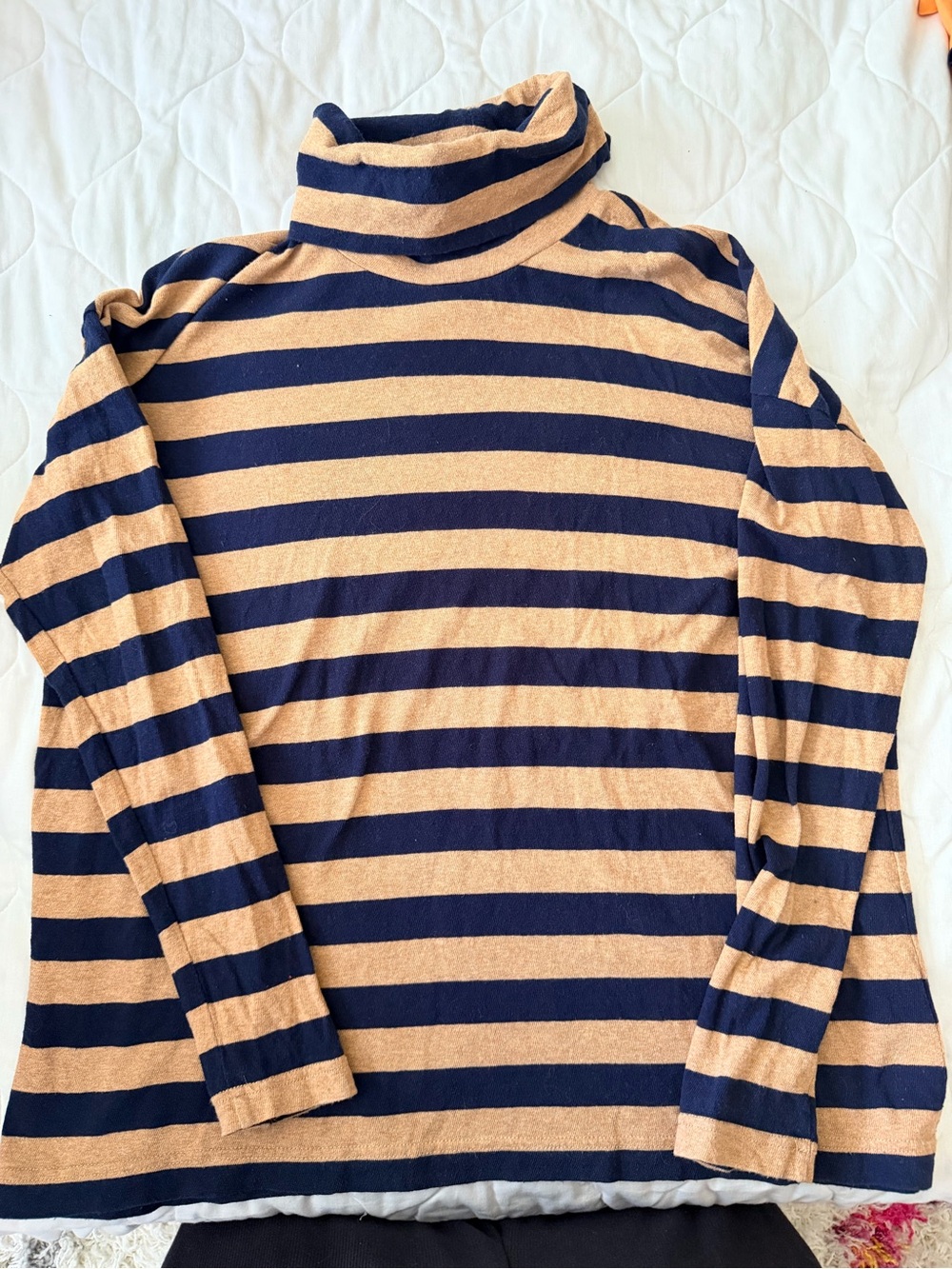 J. Crew Striped Turtleneck Long Sleeve Top - Navy & Camel